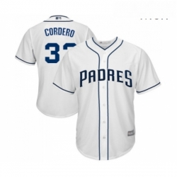 Mens San Diego Padres 33 Franchy Cordero Replica White Home Cool Base Baseball Jersey 