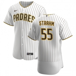 San Diego Padres 55 Matt Strahm Men Nike White Brown Home 2020 Authentic Player Jersey