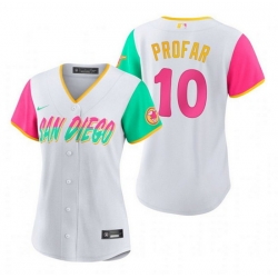 Women San Diego Padres 10 Jurickson Profar 2022 White City Connect Cool Base Stitched Baseball Jersey 