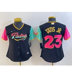 Women San Diego Padres 23 Fernando Tatis Jr  Black City Connect Stitched Baseball Jersey