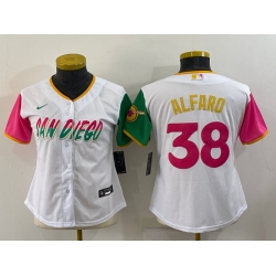 Women San Diego Padres 38 Jorge Alfaro 2022 White City Connect Cool Base Stitched Baseball Jersey 