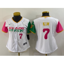 Women San Diego Padres 7 Ha Seong Kim 2022 White City Connect Cool Base Stitched Baseball Jersey 1