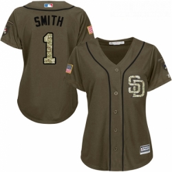 Womens Majestic San Diego Padres 1 Ozzie Smith Authentic Green Salute to Service Cool Base MLB Jersey