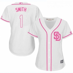 Womens Majestic San Diego Padres 1 Ozzie Smith Replica White Fashion Cool Base MLB Jersey