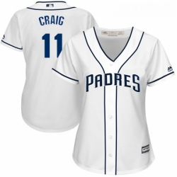 Womens Majestic San Diego Padres 11 Allen Craig Authentic White Home Cool Base MLB Jersey 