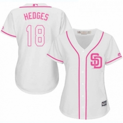 Womens Majestic San Diego Padres 18 Austin Hedges Authentic White Fashion Cool Base MLB Jersey 