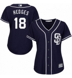 Womens Majestic San Diego Padres 18 Austin Hedges Replica Navy Blue Alternate 1 Cool Base MLB Jersey 