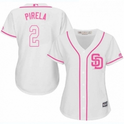 Womens Majestic San Diego Padres 2 Jose Pirela Replica White Fashion Cool Base MLB Jersey 