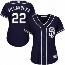 Womens Majestic San Diego Padres 22 Christian Villanueva Replica Navy Blue Alternate 1 Cool Base MLB Jersey 