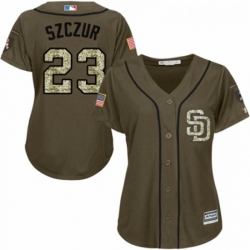 Womens Majestic San Diego Padres 23 Matt Szczur Authentic Green Salute to Service Cool Base MLB Jersey 