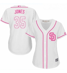 Womens Majestic San Diego Padres 35 Randy Jones Replica White Fashion Cool Base MLB Jersey
