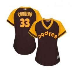 Womens San Diego Padres 33 Franchy Cordero Replica Brown Alternate Cooperstown Cool Base Baseball Jersey 