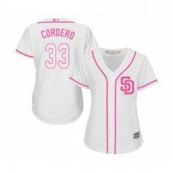 Womens San Diego Padres 33 Franchy Cordero Replica White Fashion Cool Base Baseball Jersey 