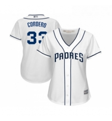 Womens San Diego Padres 33 Franchy Cordero Replica White Home Cool Base Baseball Jersey 