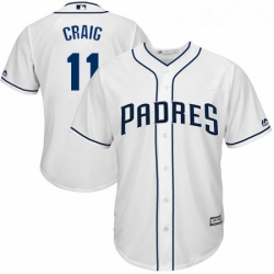 Youth Majestic San Diego Padres 11 Allen Craig Replica White Home Cool Base MLB Jersey 