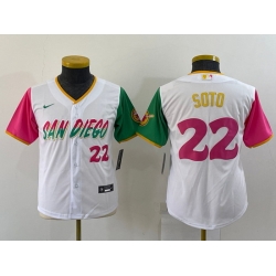 Youth San Diego Padres 22 Juan Soto 2022 White City Connect Stitched Baseball Jersey