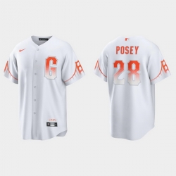 Men San Francisco Giants 28 Buster Posey Men 2021 City Connect White Fan Version Jersey