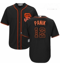 Mens Majestic San Francisco Giants 12 Joe Panik Authentic Black Team Logo Fashion Cool Base MLB Jersey