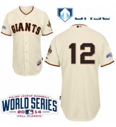 Mens Majestic San Francisco Giants 12 Joe Panik Authentic Cream Home Cool Base w2014 World Series Patch MLB Jersey
