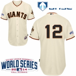 Mens Majestic San Francisco Giants 12 Joe Panik Authentic Cream Home Cool Base w2014 World Series Patch MLB Jersey