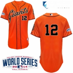 Mens Majestic San Francisco Giants 12 Joe Panik Authentic Orange Alternate Cool Base w2014 World Series Patch MLB Jersey