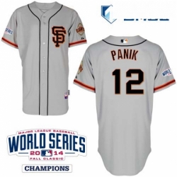 Mens Majestic San Francisco Giants 12 Joe Panik Replica Grey Road 2 Cool Base w2014 World Series Patch MLB Jersey