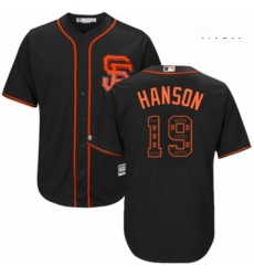 Mens Majestic San Francisco Giants 19 Alen Hanson Authentic Black Team Logo Fashion Cool Base MLB Jersey 
