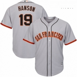 Mens Majestic San Francisco Giants 19 Alen Hanson Replica Grey Road Cool Base MLB Jersey 