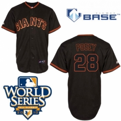 Mens Majestic San Francisco Giants 28 Buster Posey Authentic Black Cool Base 2010 World Series Patch MLB Jersey