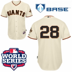 Mens Majestic San Francisco Giants 28 Buster Posey Replica Cream Cool Base 2012 World Series Patch MLB Jersey