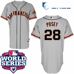 Mens Majestic San Francisco Giants 28 Buster Posey Replica Grey Cool Base 2012 World Series Patch MLB Jersey