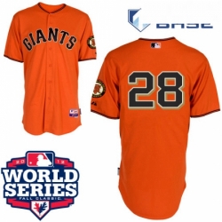 Mens Majestic San Francisco Giants 28 Buster Posey Replica Orange Cool Base 2012 World Series Patch MLB Jersey
