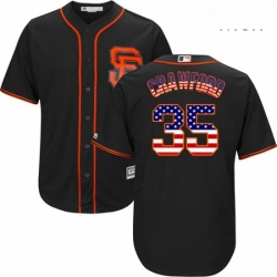 Mens Majestic San Francisco Giants 35 Brandon Crawford Replica Black USA Flag Fashion MLB Jersey