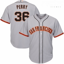 Mens Majestic San Francisco Giants 36 Gaylord Perry Replica Grey Road Cool Base MLB Jersey