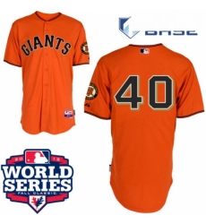 Mens Majestic San Francisco Giants 40 Madison Bumgarner Authentic Orange Cool Base 2012 World Series Patch MLB Jersey