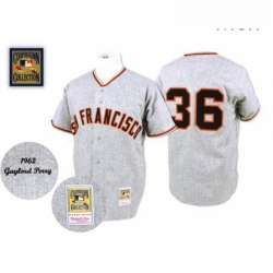 Mens Mitchell and Ness 1962 San Francisco Giants 36 Gaylord Perry Authentic Grey Throwback MLB Jersey