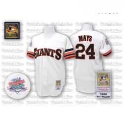 Mens Mitchell and Ness San Francisco Giants 24 Willie Mays Replica White Throwback MLB Jersey