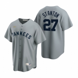 Mens Nike New York Yankees 27 Giancarlo Stanton Gray Cooperstown Collection Road Stitched Baseball Jersey