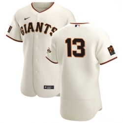 San Francisco Giants 13 Austin Slater Men Nike Cream Home 2020 Authentic 20 at 24 Patch Player MLB Jersey