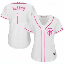 Womens Majestic San Francisco Giants 1 Gregor Blanco Authentic White Fashion Cool Base MLB Jersey 