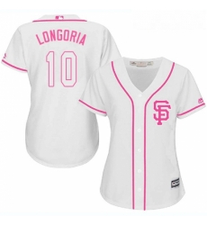 Womens Majestic San Francisco Giants 10 Evan Longoria Authentic White Fashion Cool Base MLB Jersey 