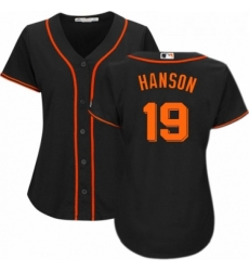 Womens Majestic San Francisco Giants 19 Alen Hanson Replica Black Alternate Cool Base MLB Jersey 