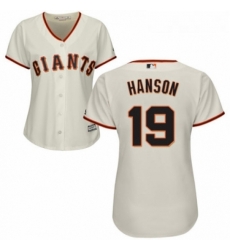 Womens Majestic San Francisco Giants 19 Alen Hanson Replica Cream Home Cool Base MLB Jersey 