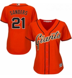 Womens Majestic San Francisco Giants 21 Deion Sanders Replica Orange Alternate Cool Base MLB Jersey