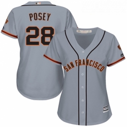 Womens Majestic San Francisco Giants 28 Buster Posey Authentic Grey Road Cool Base MLB Jersey