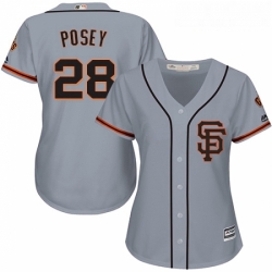 Womens Majestic San Francisco Giants 28 Buster Posey Replica Grey Road 2 Cool Base MLB Jersey