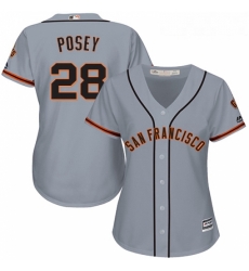 Womens Majestic San Francisco Giants 28 Buster Posey Replica Grey Road Cool Base MLB Jersey