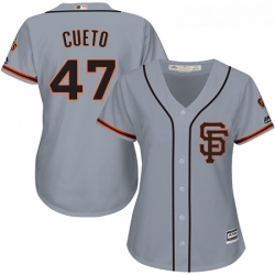 Womens Majestic San Francisco Giants 47 Johnny Cueto Authentic Grey Road 2 Cool Base MLB Jersey