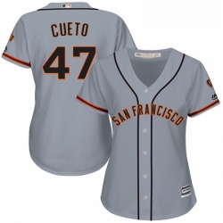 Womens Majestic San Francisco Giants 47 Johnny Cueto Authentic Grey Road Cool Base MLB Jersey