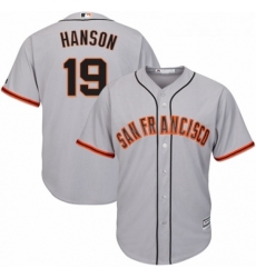 Youth Majestic San Francisco Giants 19 Alen Hanson Replica Grey Road Cool Base MLB Jersey 